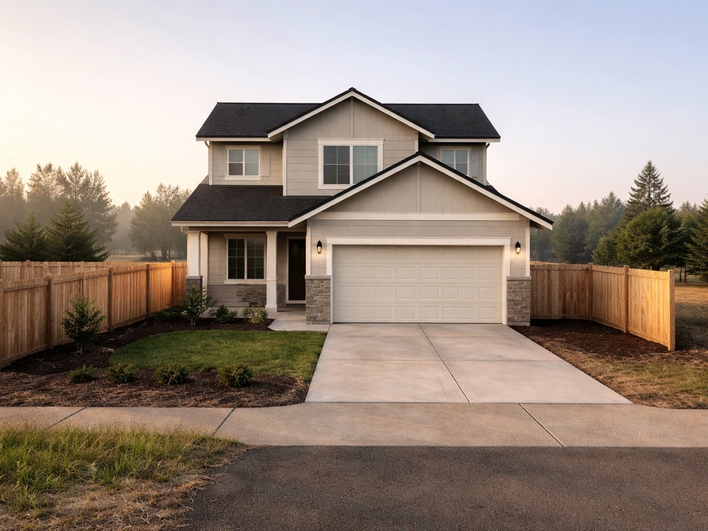 Sunlit house and small fenced yard, symbolizing reported real estate and property holdings