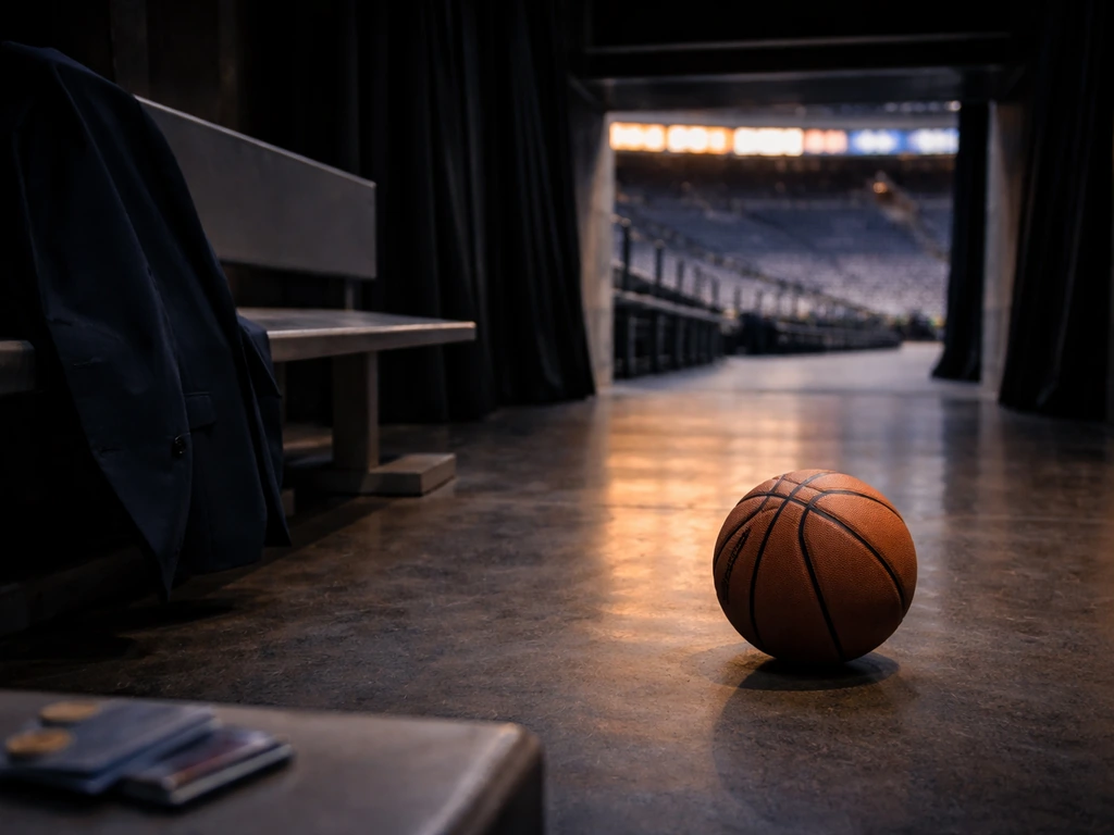 Generic NBA-style arena scene with a basketball and financial-business atmosphere, signaling identity clarification