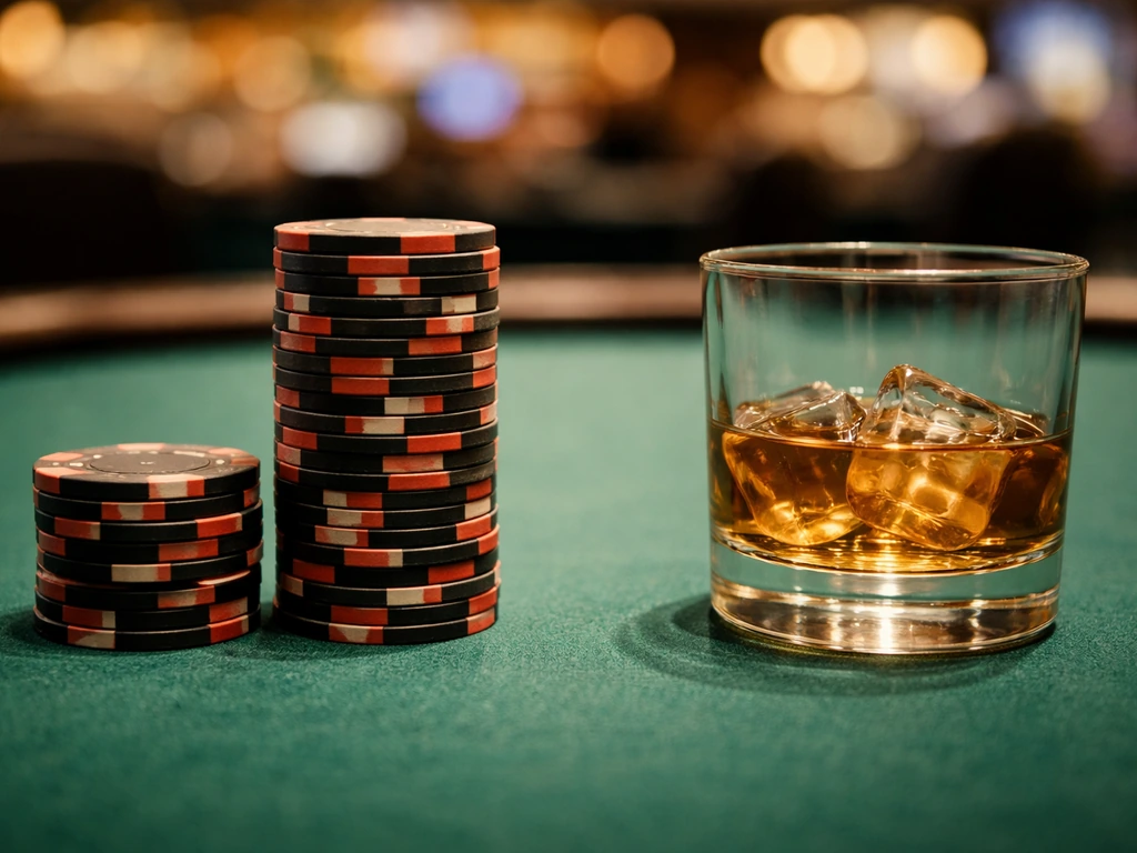 Poker chips and a blurred casino table backdrop suggesting rising and falling earnings factors.