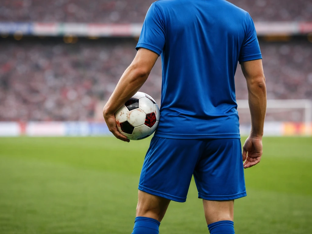 Anonymous footballer’s lower body in a Hoffenheim-style blue kit on a pitch, highlighting correct identity
