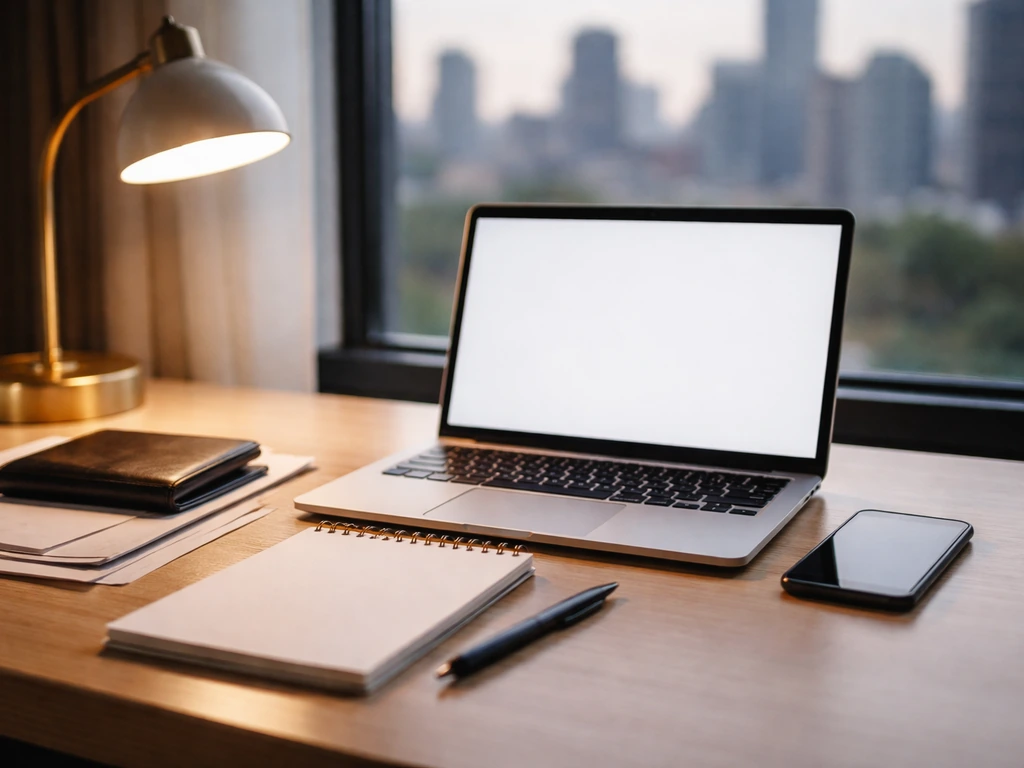 Minimal desk scene with laptop and documents suggesting research into dragoslav ilic net worth