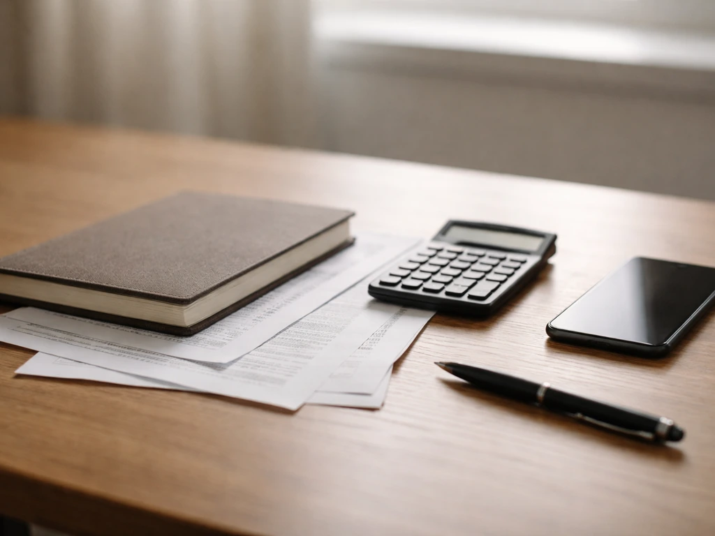 Minimal desk scene with scattered papers and a calculator suggesting differing net worth estimates