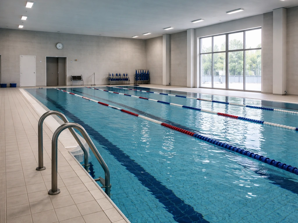Indoor swimming pool at a Serbian swim academy in Kragujevac, quiet training setting.