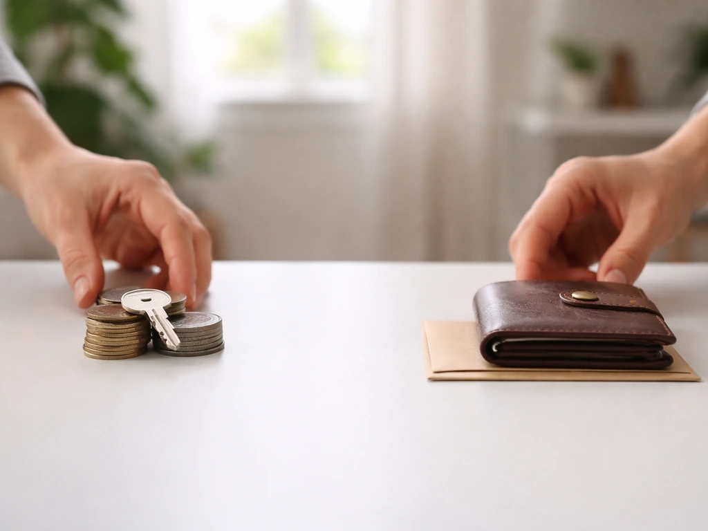 Minimal office desk scene showing symbolic assets and liabilities concept for net worth calculation