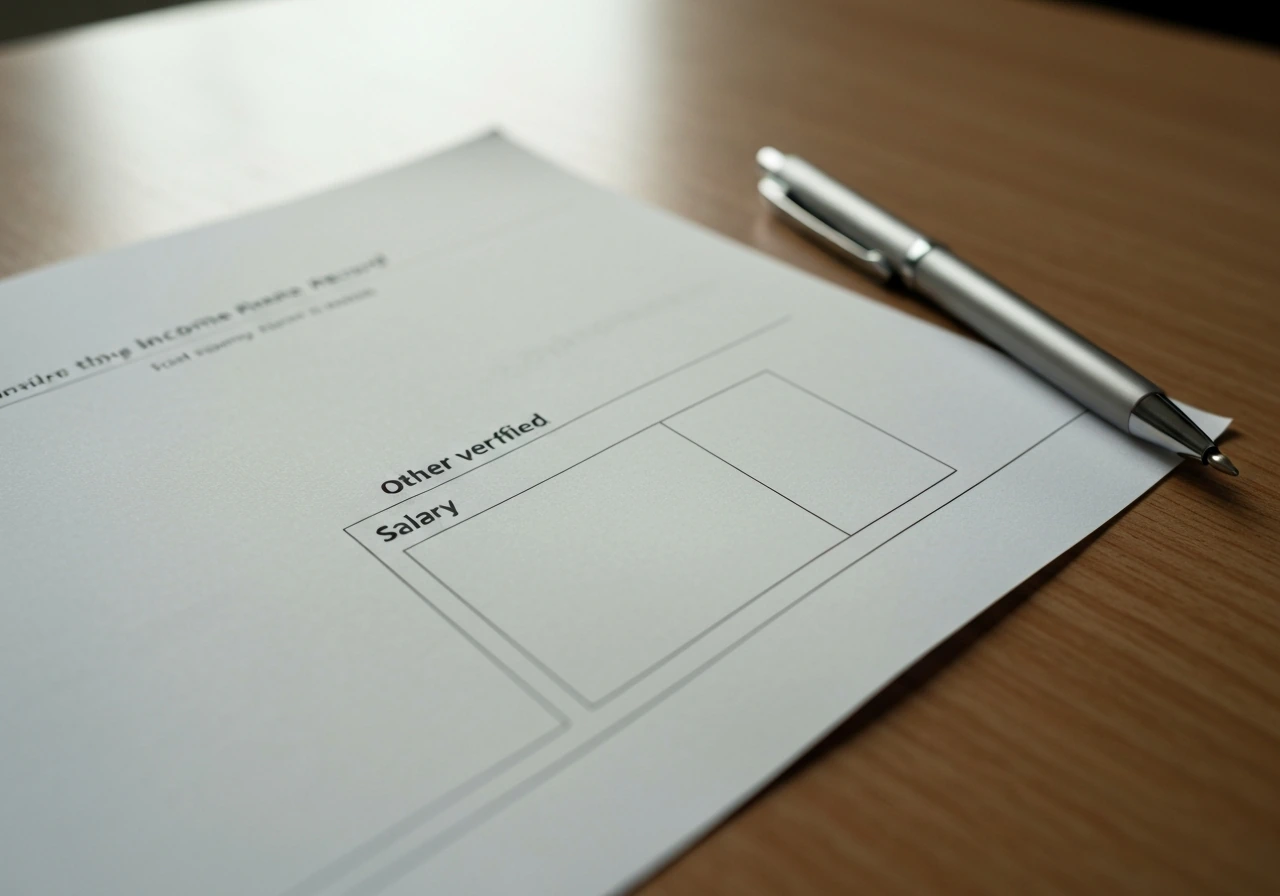 Minimal photo of an income record sheet with two blank income categories for salary and other verified sources