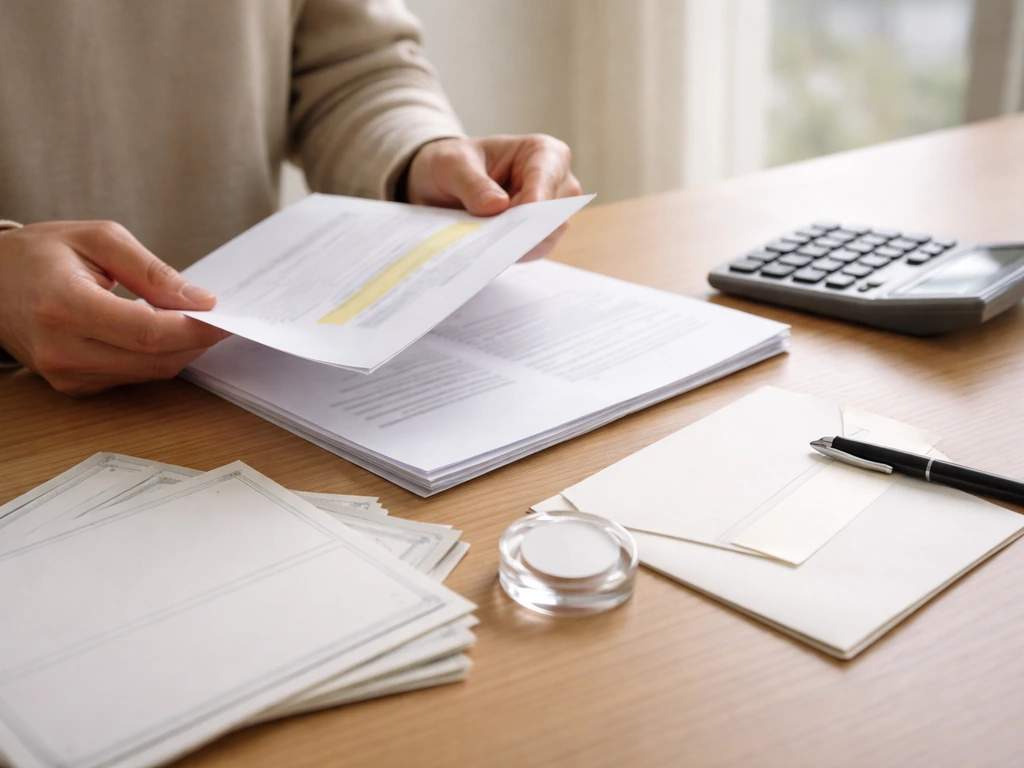 Person at a desk reviews CPIPG-style ownership documents with a calculator and pen, step-by-step valuation vibe.