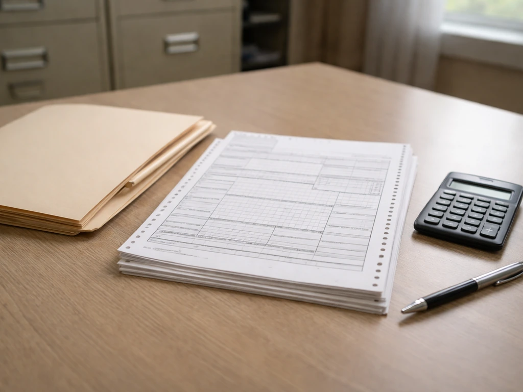 Minimal desk photo with blank official paperwork and a calculator, symbolizing IRS Form 990 compensation review.