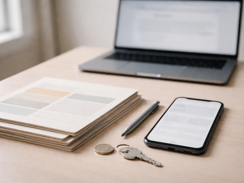 Minimal office desk scene with printed record-style documents and a phone, symbolizing cross-checking fight pay entries.