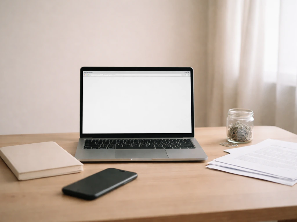 Minimal photo of a laptop and notebook beside a smartphone, symbolizing verification sources for an online estimate
