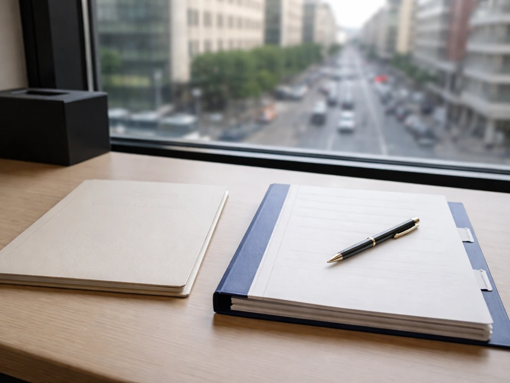 Belgrade office desk with registry-style paperwork and a pen, symbolic business registration setting.