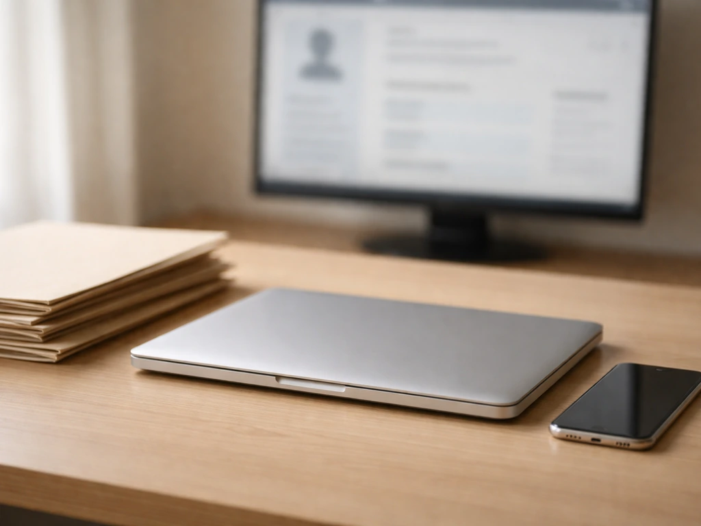 Minimal photo of a laptop showing an anonymous public-records style page about finances