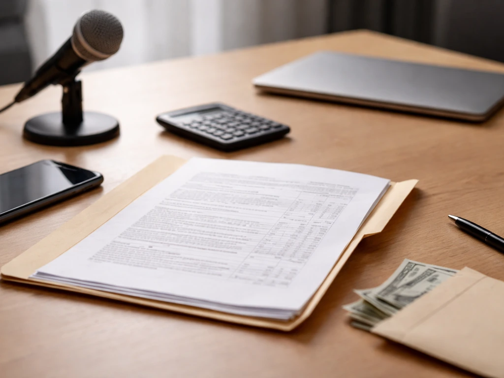 Minimal desk scene with scattered documents and a calculator, suggesting evaluating reliable vs uncertain income sources