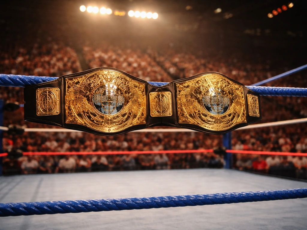 Ivan Putski-era WWF tag-team moment with two championship belts in a vintage ring setting