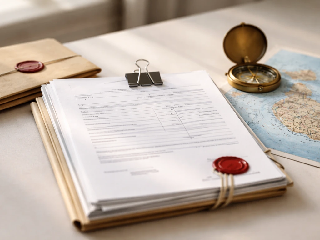 Close-up of Malta-style company documents and a stamped folder on a desk, suggesting offshore holdings records.