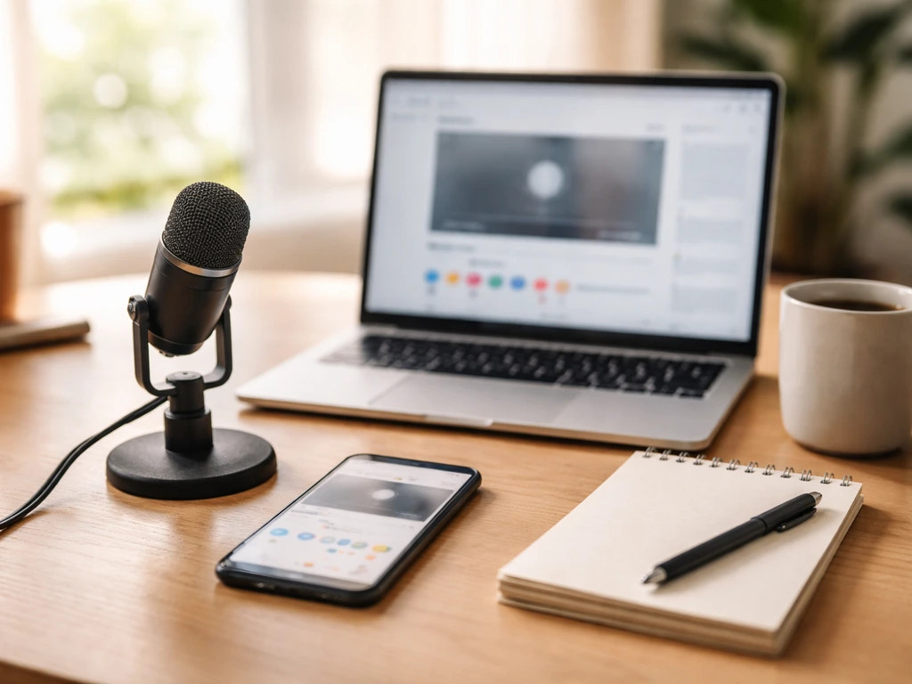 Minimal desk scene with a smartphone showing a generic personalized video request interface concept