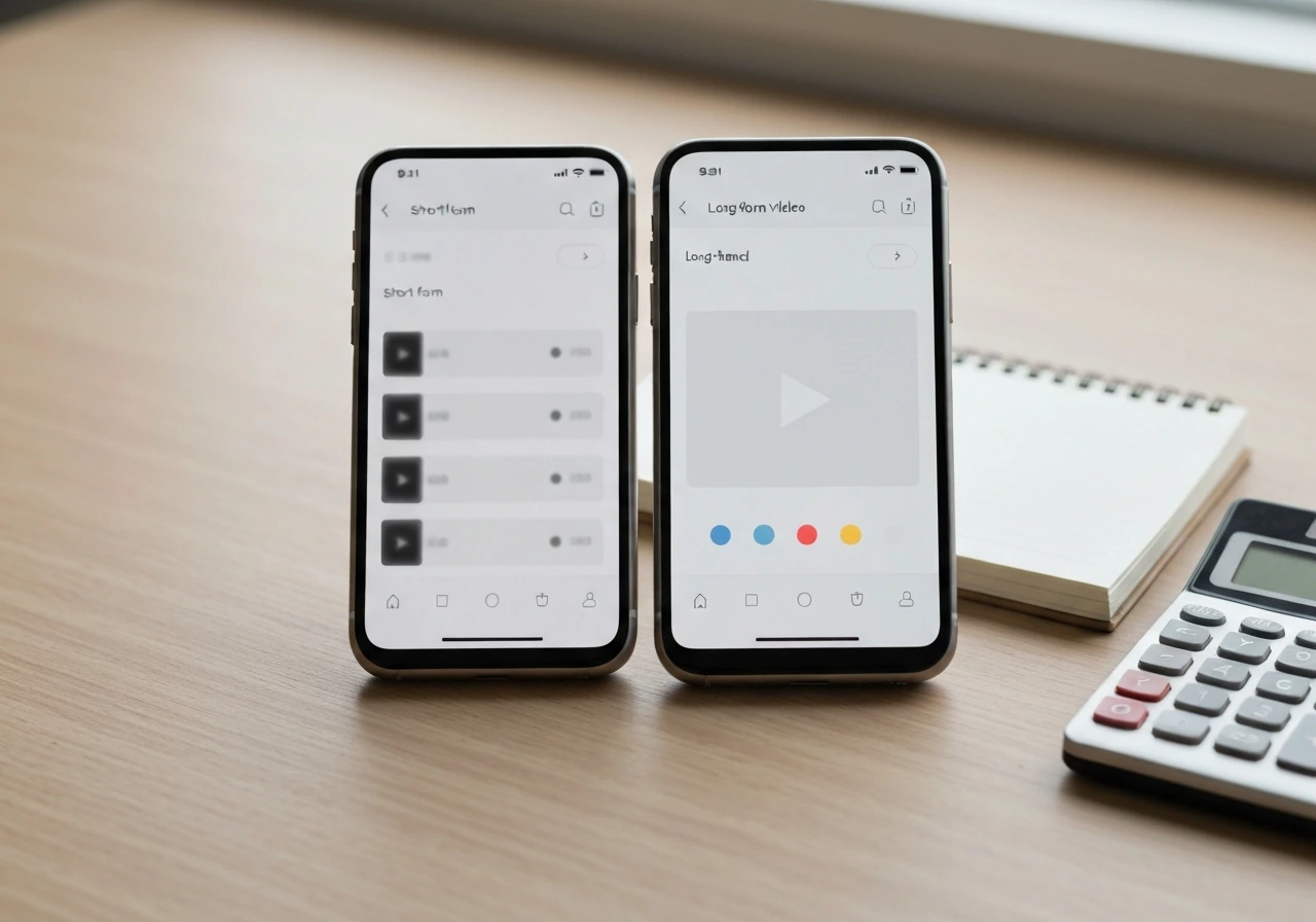 Minimal side-by-side tiles showing abstract payouts for TikTok and YouTube, with blurred metric-style details