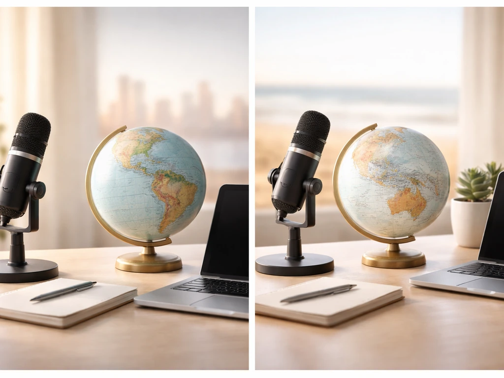 Minimal split-screen scene symbolizing two business-focused women comparing region and brand power contexts