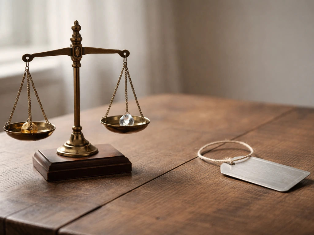 Minimal photo showing a balance scale beside a price tag to symbolize net worth vs valuation