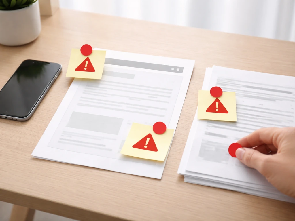 Mock profile checklist scene with highlighted money and sourcing red flags on a desk