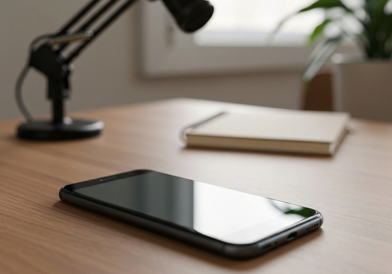Minimal photo of a smartphone on a desk with subtle social media vibe, symbolizing verifying an account.
