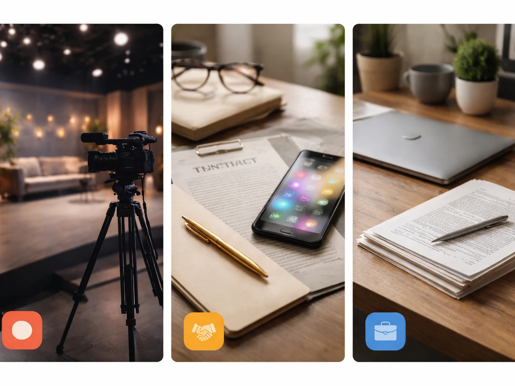 Minimal collage showing media, brand partnership, and business income sources with labeled income categories
