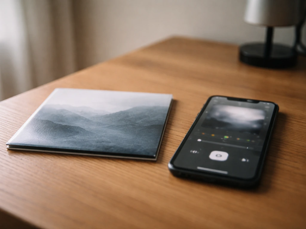 Queen Ifrica’s “Climb” album displayed beside a smartphone streaming screen in a quiet home setting.