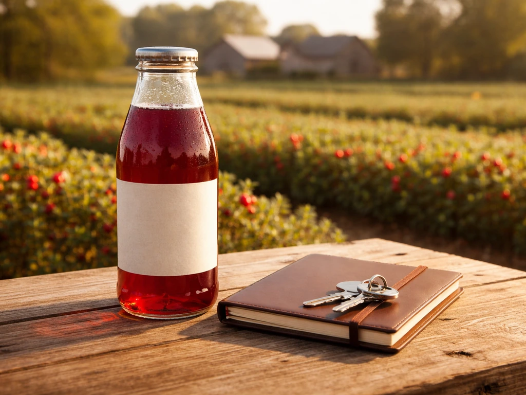 Cranberry co-op scene with a bottle of cranberry juice beside cranberry vines and sunlight, symbolic of Ocean Spray owne