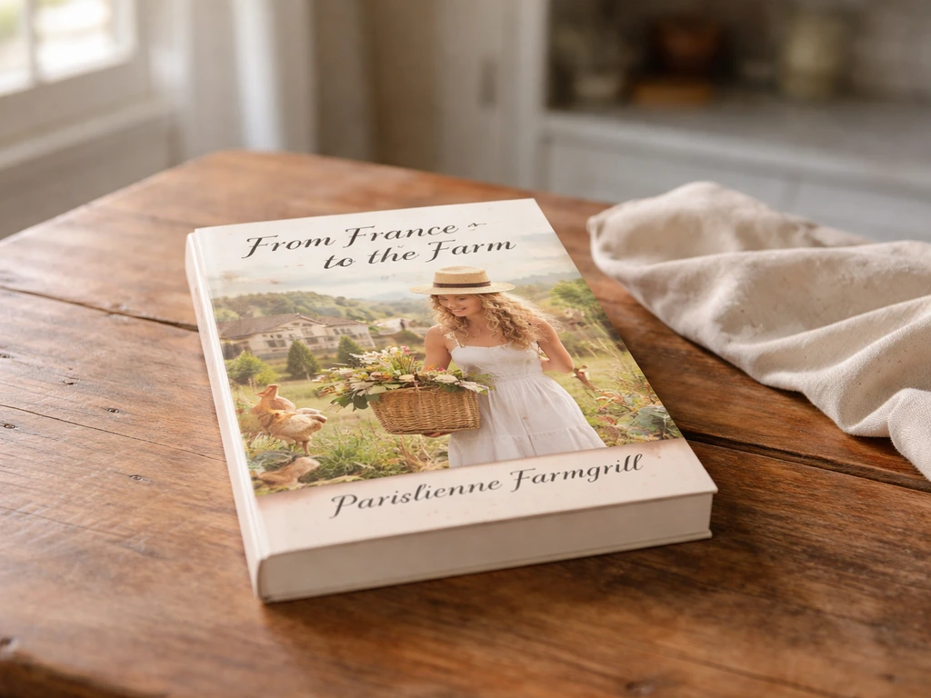 Paperback book with cover facing up on a rustic wooden table in warm natural light.