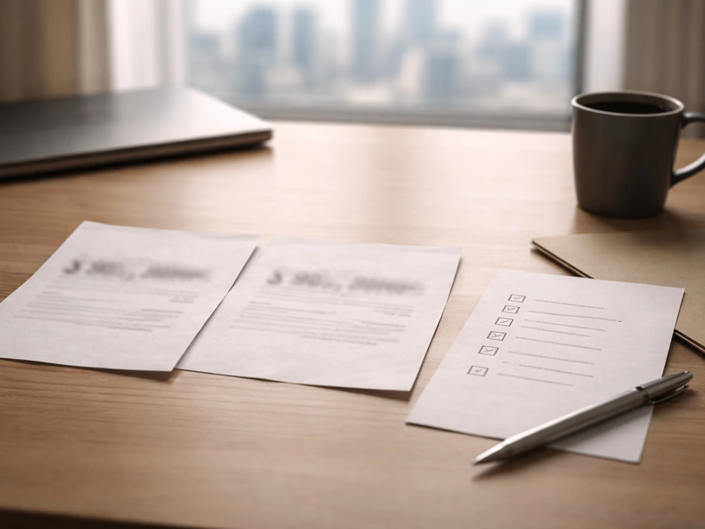 Two conflicting money estimates concept shown with papers and a checklist on a desk
