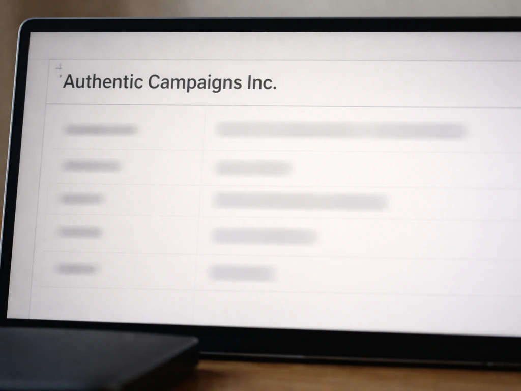 Close-up of a computer screen showing a blurred corporate registry filing entry for a company.