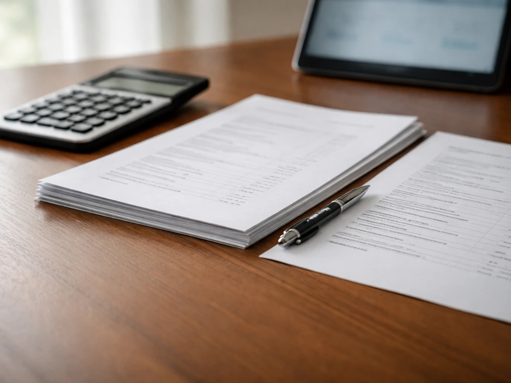 Open contract and private-company valuation worksheet on a desk with calculator and pen, no visible text