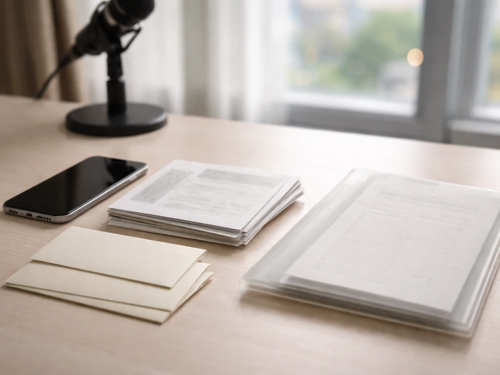 Close-up of assorted business documents, event cards, and a smartphone on a desk symbolizing net worth estimates