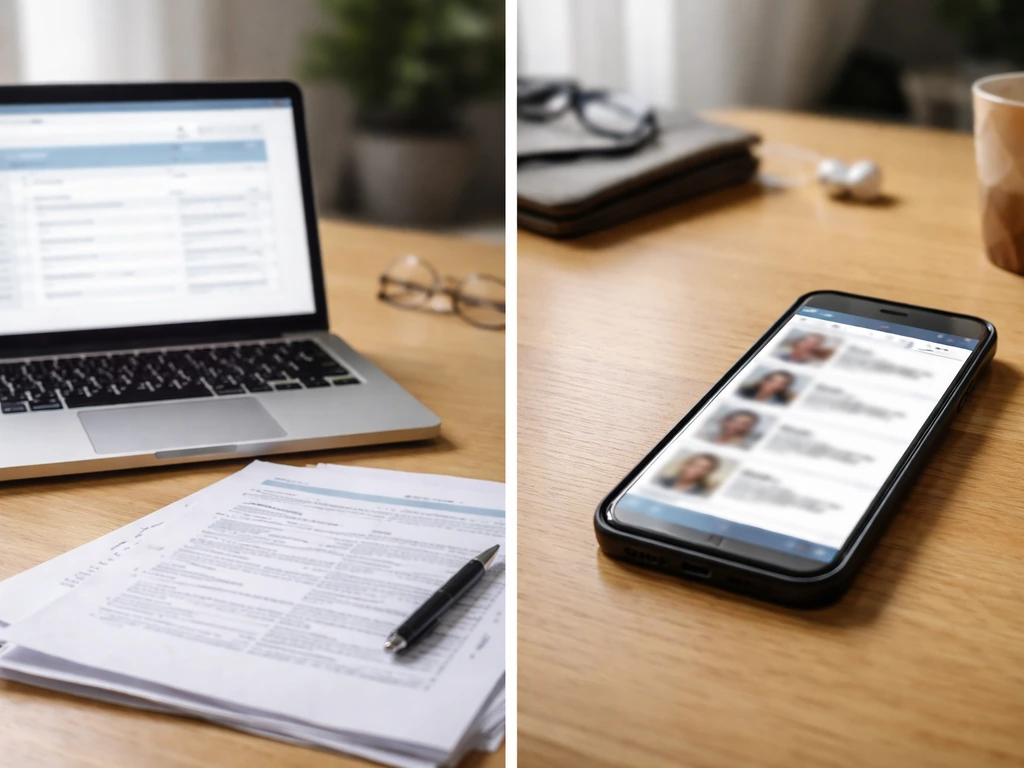 Desk scene contrasting blurred business registry filings vs a generic net worth aggregator page mockup.