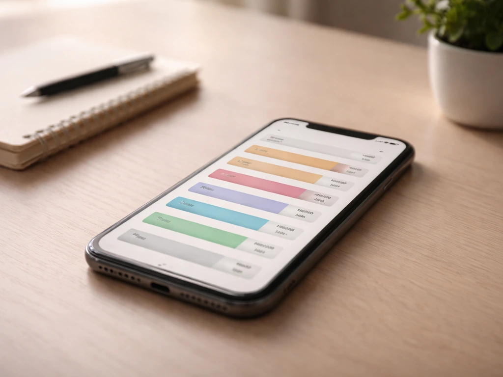 Minimal desk scene with a smartphone displaying a generic tier list-style card and money-themed ambience