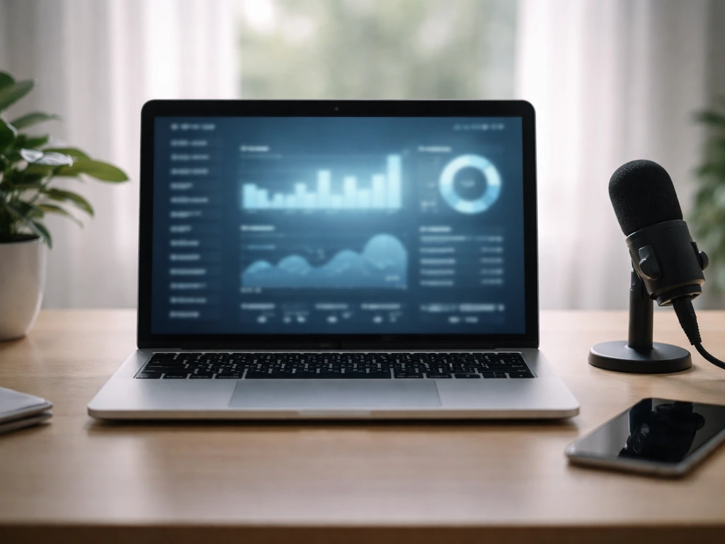 Laptop on a desk with blurred analytics dashboard suggesting creator earnings signals