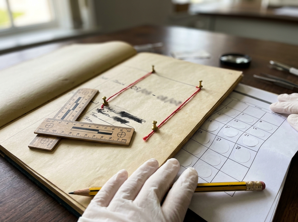 Archival ledger and tools showing how extinction dates are inferred with uncertainty.