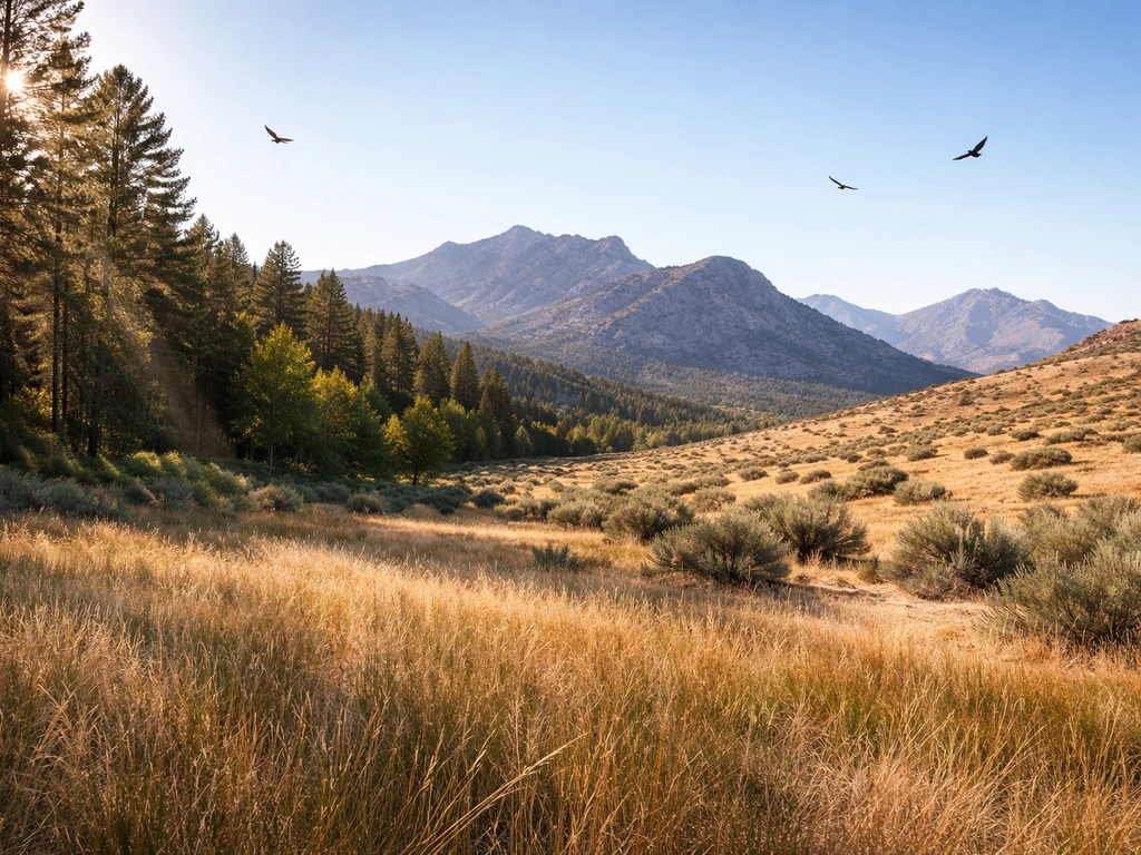 Vivid montage of habitats—grassland, forest edge, mountains, and desert—showing where vultures live