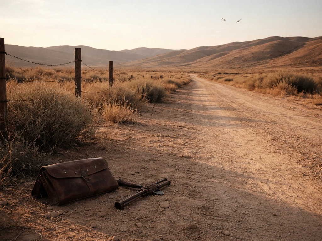 Vintage Western landscape with an empty road and distant hills, evoking the era of California condor persecution.