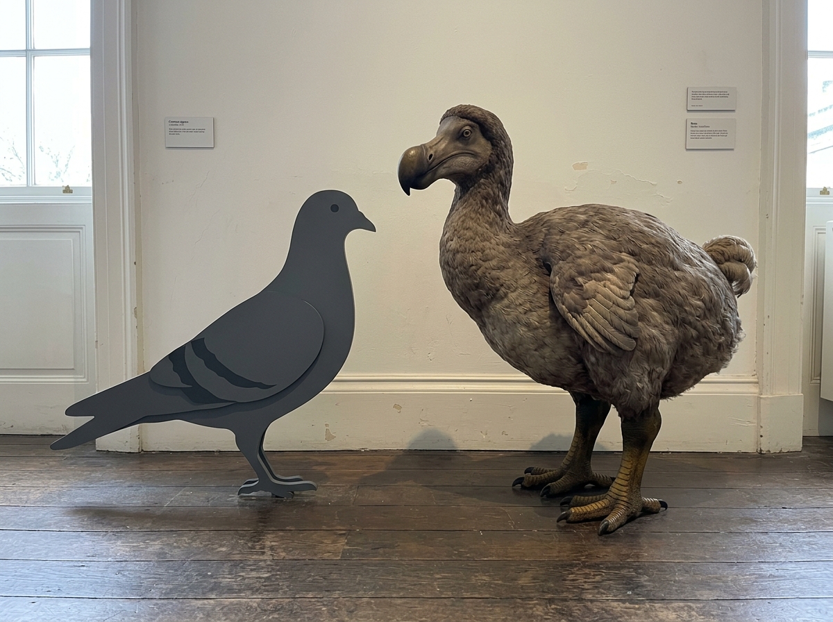 Comparison of a pigeon-like bird model and a flightless dodo reconstruction.