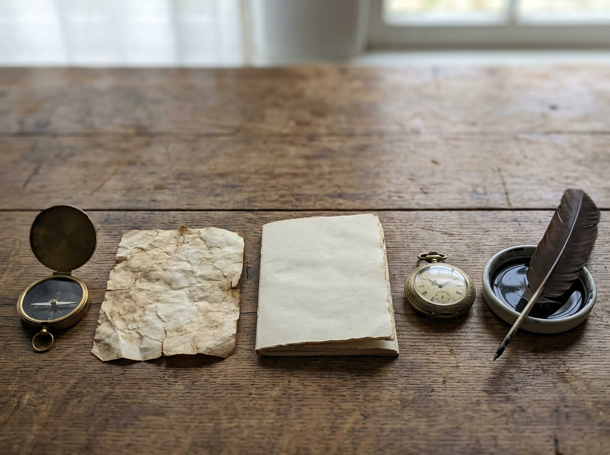 Objects arranged left to right to suggest a timeline from pre-human to post-arrival