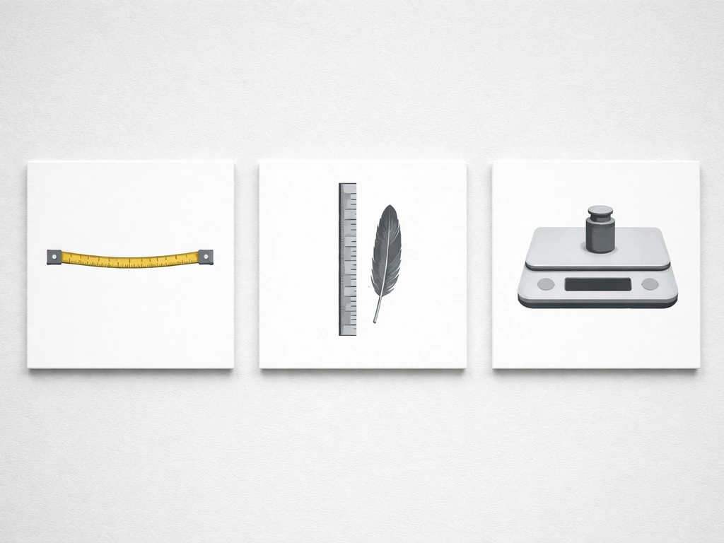 Three simple photo panels on a tabletop showing wingspan, body length, and weight cues.