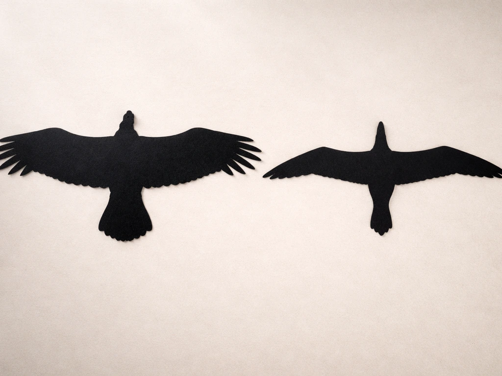 Close-up of two realistic bird silhouettes on a neutral background, suggesting comparison of large flying birds.