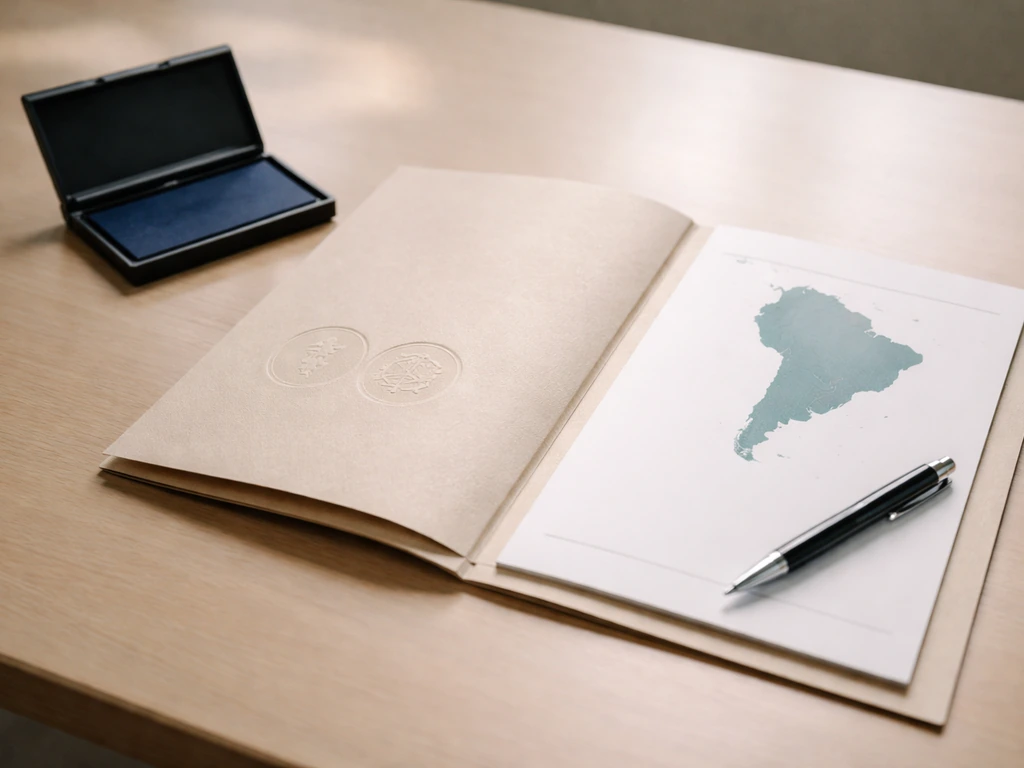 Close-up of official-looking documents and an empty stamp pad beside a notebook, suggesting no threatened listing.