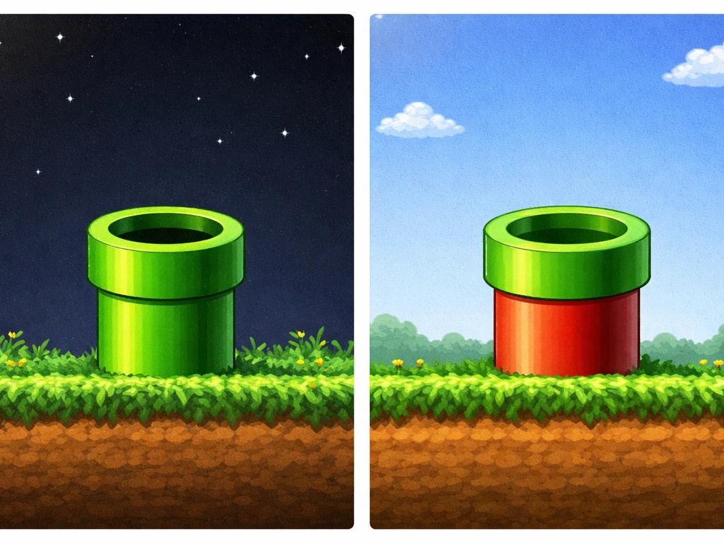 Side-by-side green pipe and Mario-like pipe visuals to illustrate a copyright rumor context.