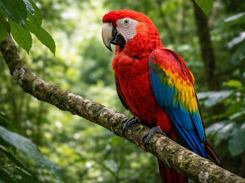 Bright blue-and-gold macaw perched in a tropical tree, showing face and bill details for field identification.