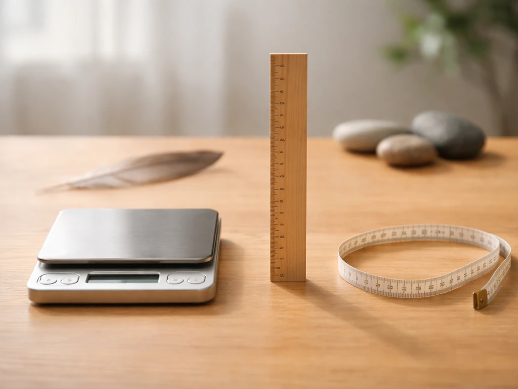 Minimal photo of three natural-history measuring tools on a wooden desk with muted bird-feather backdrop