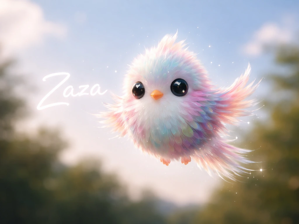 Fictional AI-style bird “Zaza” concept hovering above blurred nature, conveying a rumor-meme creature