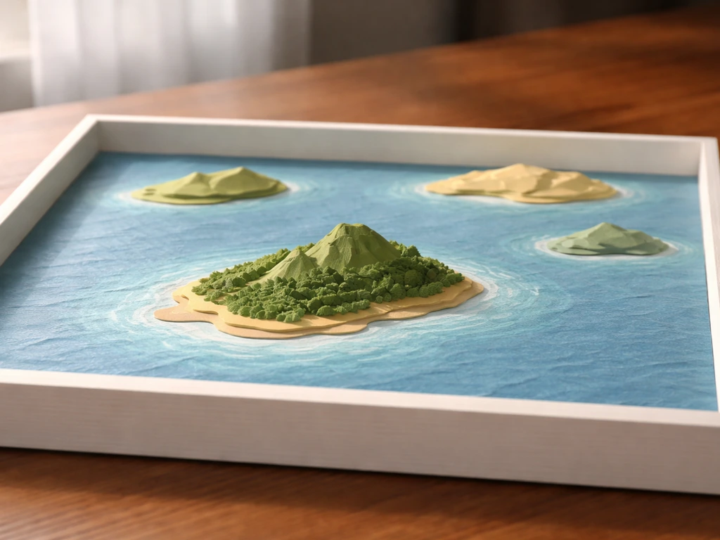 Minimal map-like scene showing Mauritius only with surrounding Mascarenes islands clearly marked not inhabited by dodo