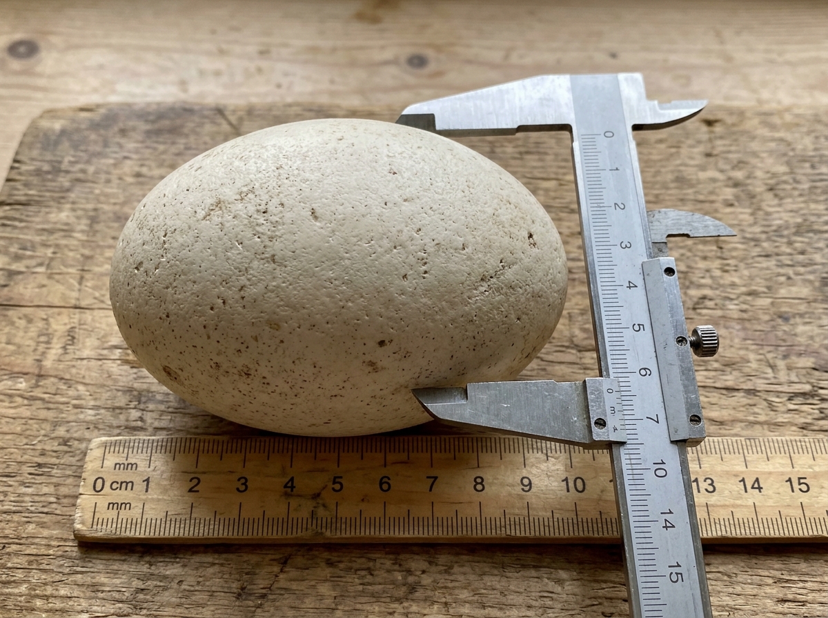 Estimated dodo egg size shown next to a real measuring scale