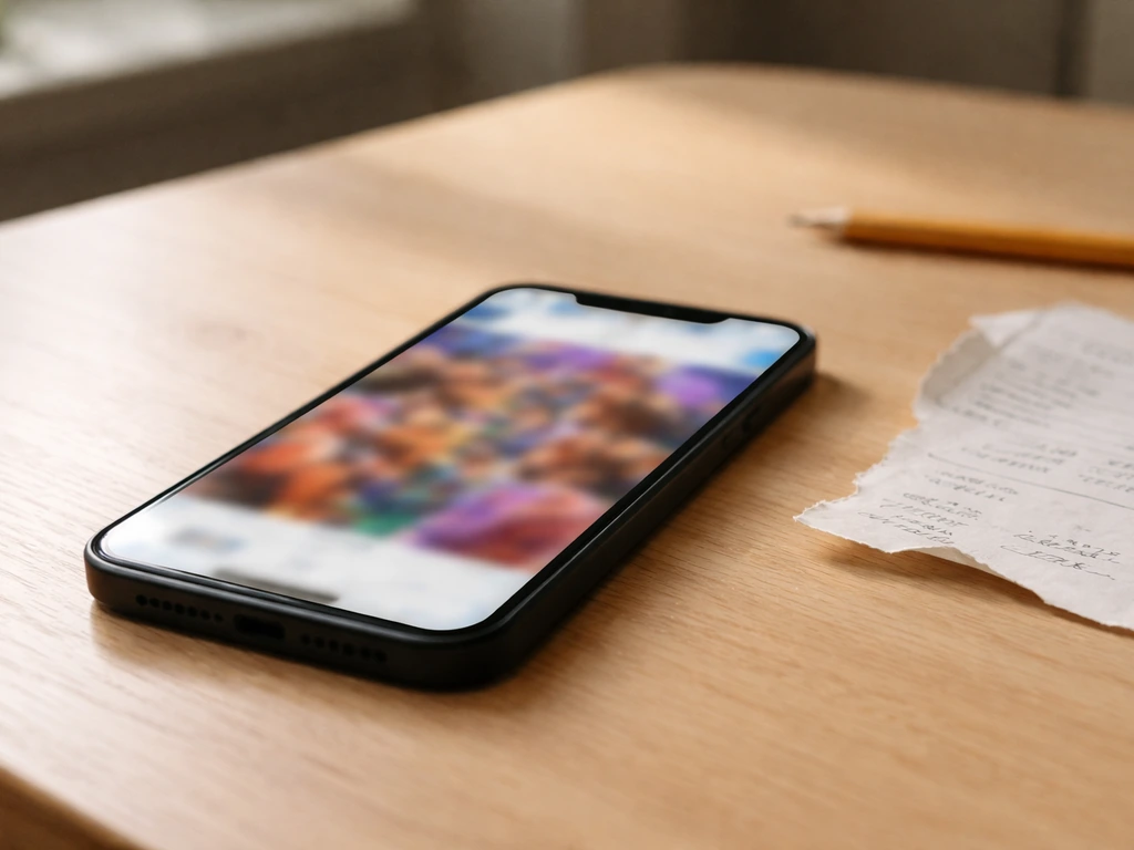Smartphone on a wooden desk showing a blurred viral meme image, suggesting it’s not a real taxon.